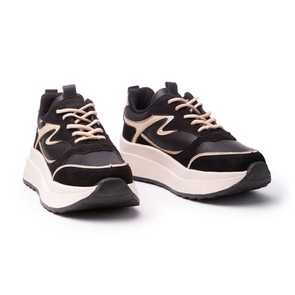 Zapatilla Flower - Negro con beige