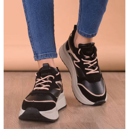 Zapatilla Flower - Negro con beige