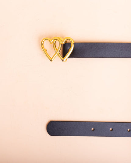 Correa Doble Corazon Dorado - Negro - Tienda Nébula