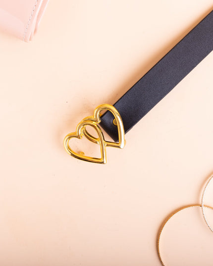 Correa Doble Corazon Dorado - Negro - Tienda Nébula