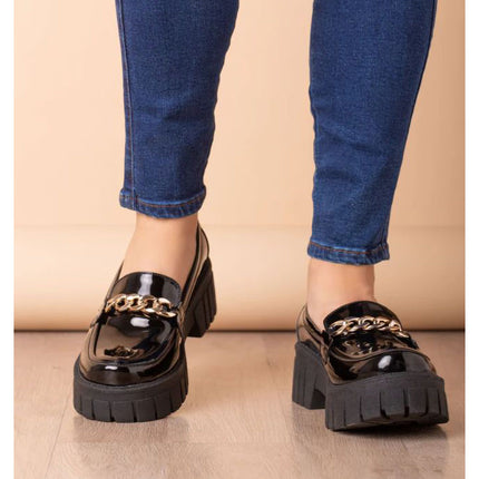 Mocasines Mujer Antalya - Negro Charol Cadena Dorada