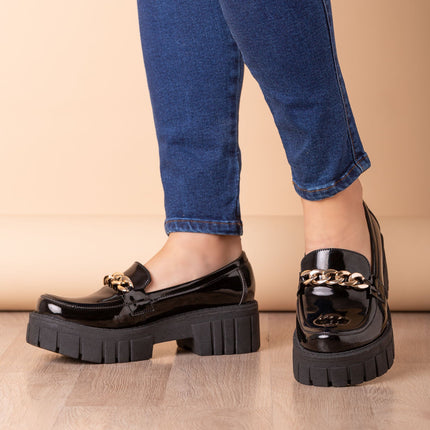 Mocasin Antalya - Negro Charol Cadena Dorada - Tienda Nébula
