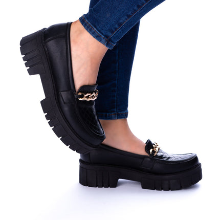 Mocasin Antalya - Negro Serpiente Cadena Dorada - Tienda Nébula
