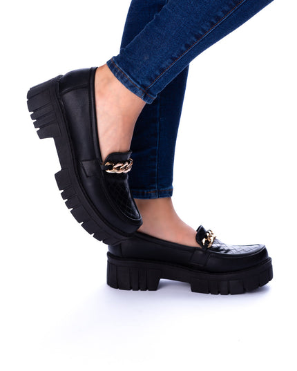 Mocasin Antalya - Negro Serpiente Cadena Dorada - Tienda Nébula