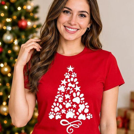 Polo Navideño Mujer - Arbol Patitas - Rojo