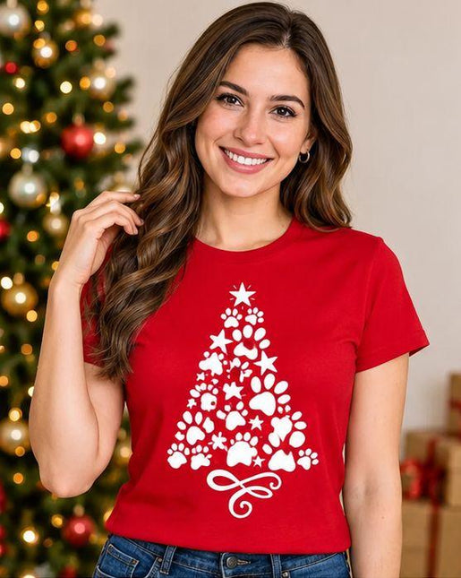Polo Navideño Mujer - Arbol Patitas - Rojo