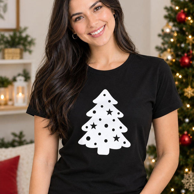 Polo Navideño Mujer - Arbol Tres Estrellas - Negro