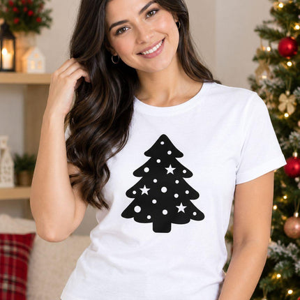 Polo Navideño Mujer - Arbol Tres Estrellas - Blanco