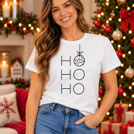 Polo Navideño Mujer - Ho Ho Bola Navideña - Blanco