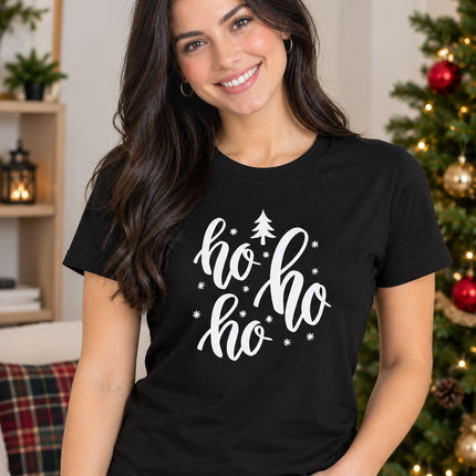 Polo Navideño Mujer - Ho Ho Ho Estrellado - Negro