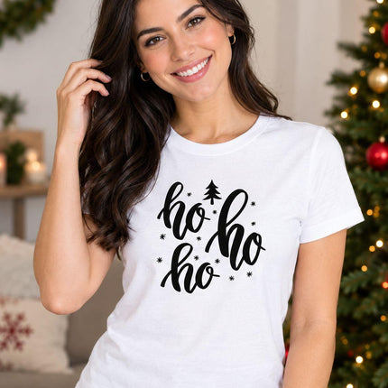 Polo Navideño Mujer - Ho Ho Ho Estrellado - Blanco
