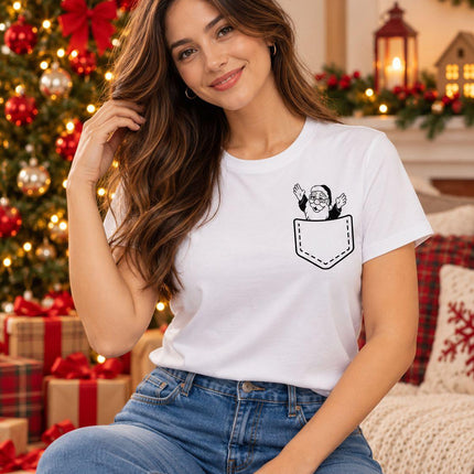 Polo Navideño Mujer - Santa de Bolsillo - Blanco