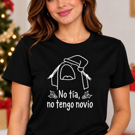 Polo Navideño Mujer - No Tengo Novio - Negro