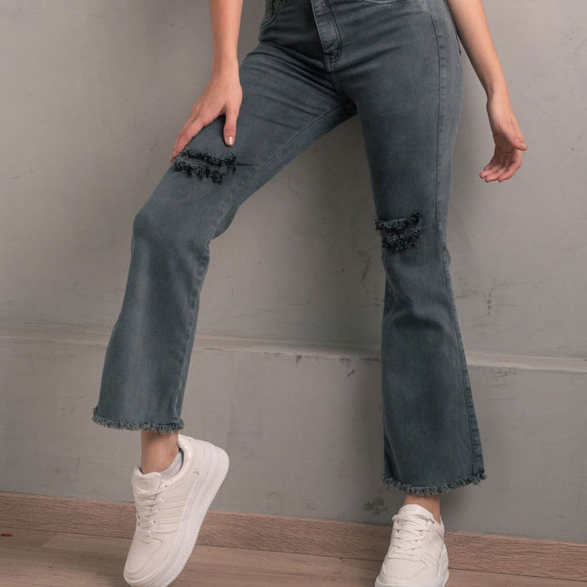 Pantalón Acampanado 4.0 - Gris Rasgado - Tienda Nébula