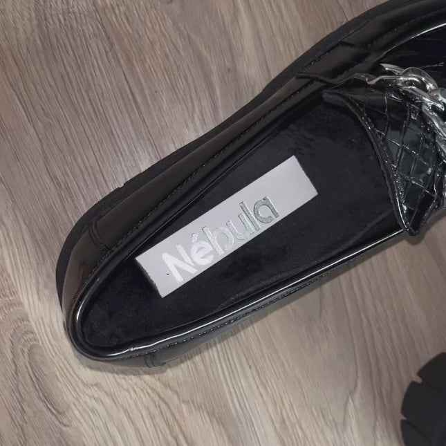 Mocasines Mujer Antalya - Negro Serpiente Charol
