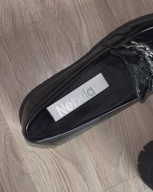 Mocasines Mujer Antalya - Negro Serpiente Charol