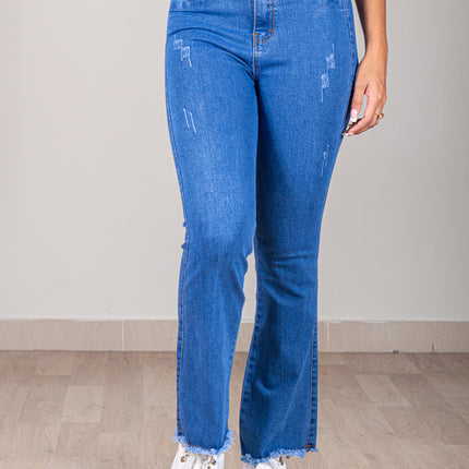 Pantalón Acampanado - Celeste Oscuro Rasgado Basta