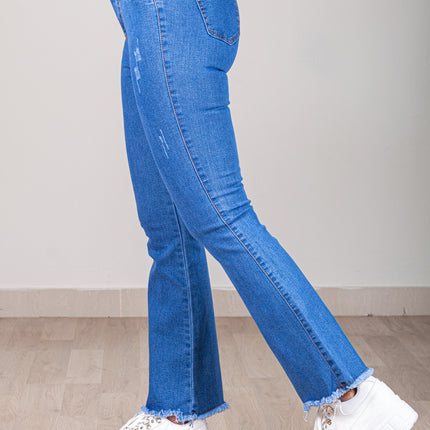 Pantalón Acampanado - Celeste Oscuro Rasgado Basta