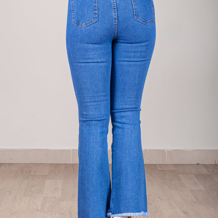 Pantalón Acampanado - Celeste Oscuro Rasgado Basta