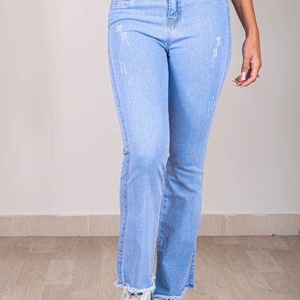 Pantalón Acampanado - Celeste Rasgado Basta