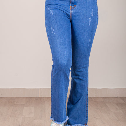 Pantalón Acampanado - Celeste Oscuro Rasgado Basta