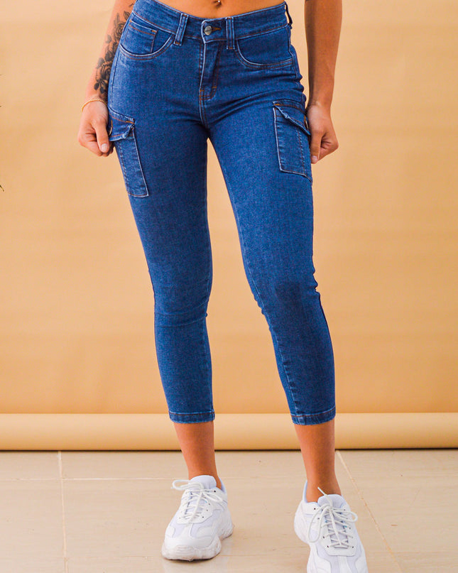 Pantalón Cargo Jean - Azul