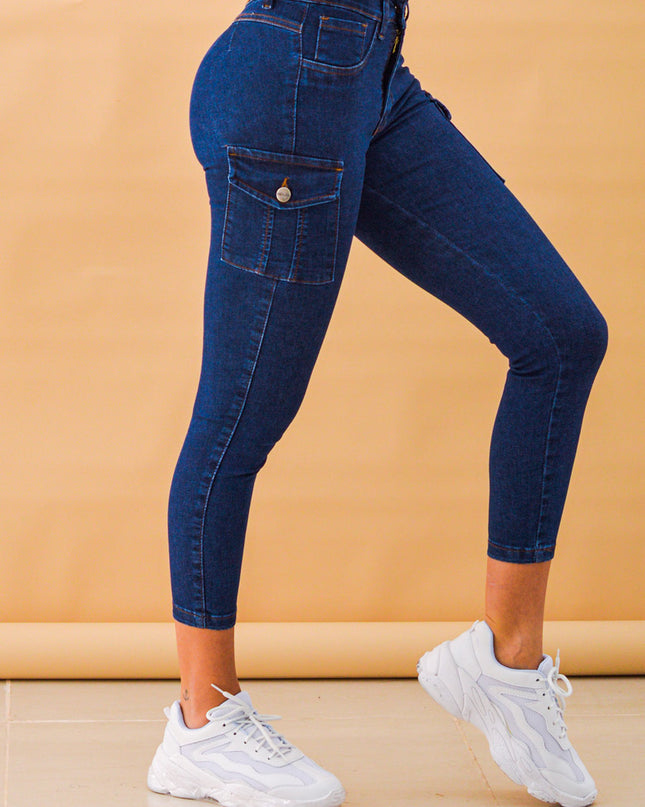 Pantalón Cargo Jean - Azul Oscuro