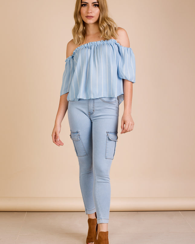 Blusa Rayas - Celeste