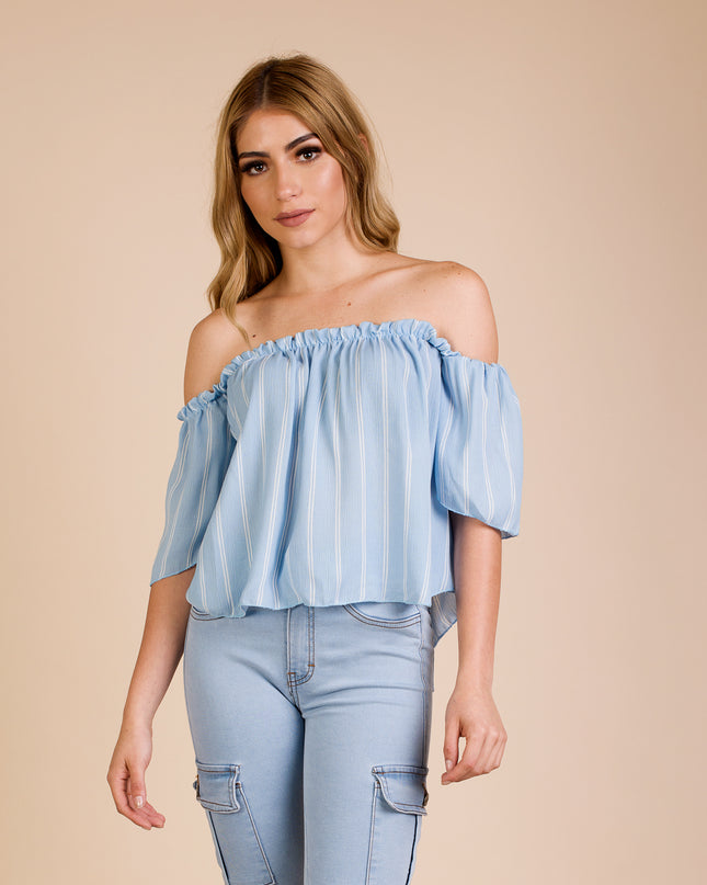 Blusa Rayas - Celeste
