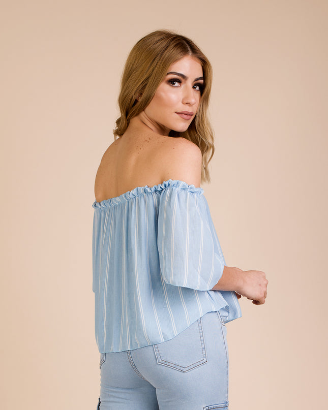 Blusa Rayas - Celeste