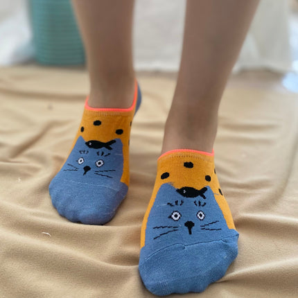 Medias Tobillera Gatito Pescado - Anaranjado