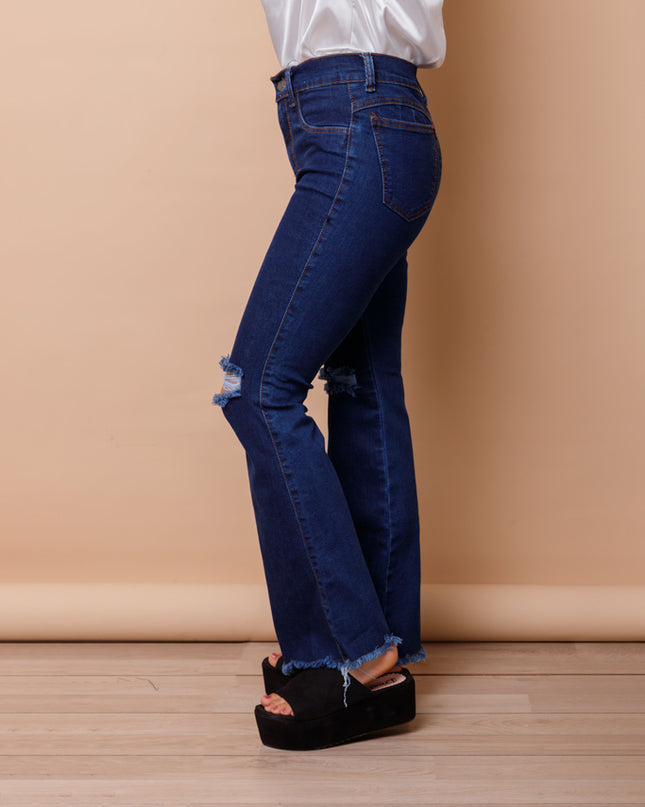 Pantalón Acampanado 4.0 - Azul Noche Rasgado