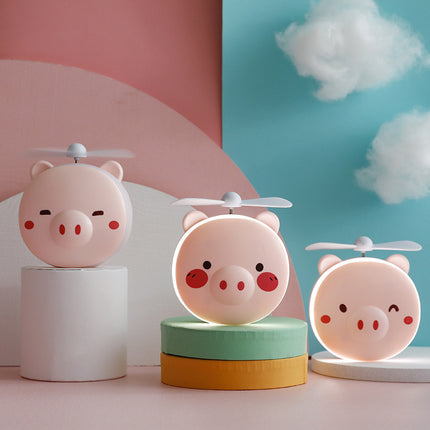 Mini ventilador y espejo de maquillaje con luz LED - Chanchito