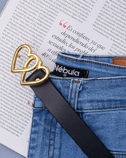 Correa Doble Corazon Dorado - Negro - Tienda Nébula