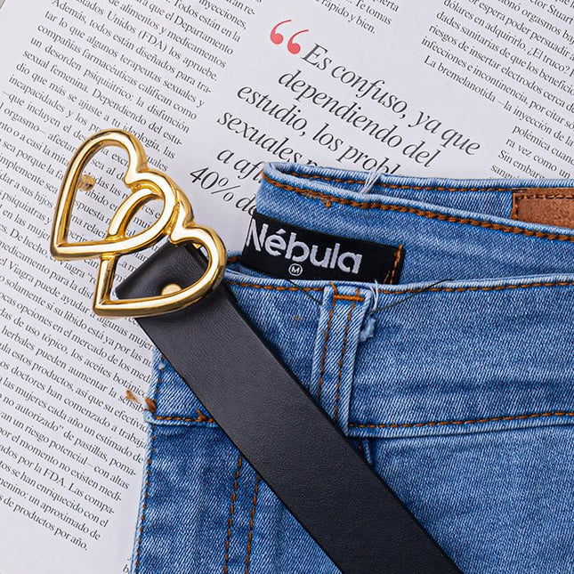 Correa Doble Corazon Dorado - Negro - Tienda Nébula