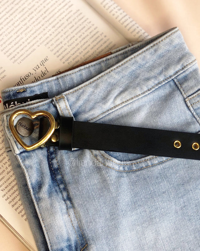 Correa Corazon con Argollas - Negro