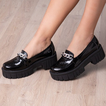 Mocasin Antalya - Negro Serpiente Charol - Tienda Nébula