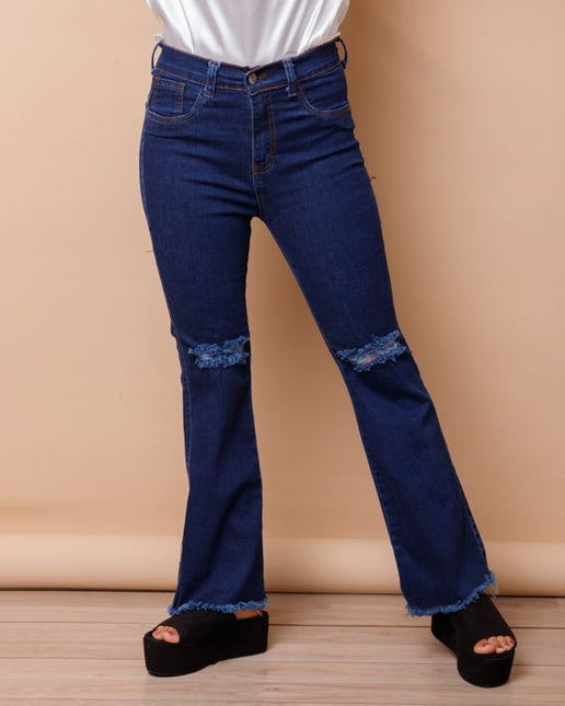 Pantalón Acampanado 4.0 - Azul Noche Rasgado - Tienda Nébula