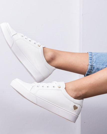 Zapatilla Arezzo - Blanco Corazón Dorado - Tienda Nébula