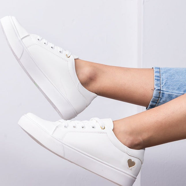 Zapatilla Arezzo - Blanco Corazón Dorado - Tienda Nébula