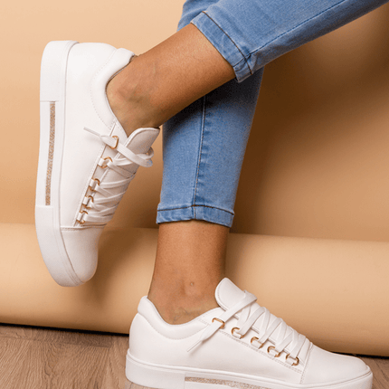 Zapatilla Leticia - Blanco con Dorado - Tienda Nébula
