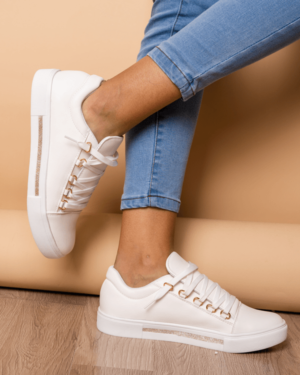Zapatilla Leticia - Blanco con Dorado - Tienda Nébula