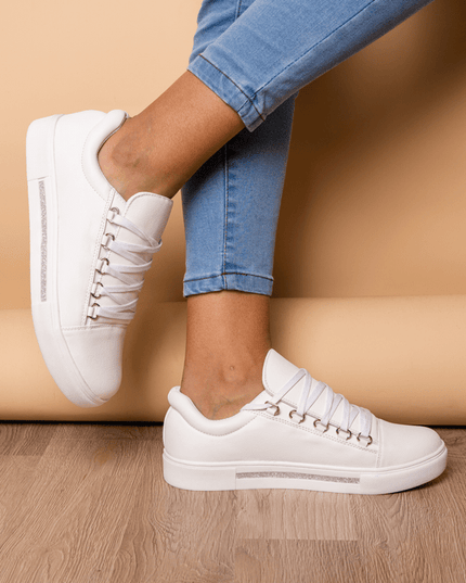 Zapatilla Leticia - Blanco con Plateado - Tienda Nébula