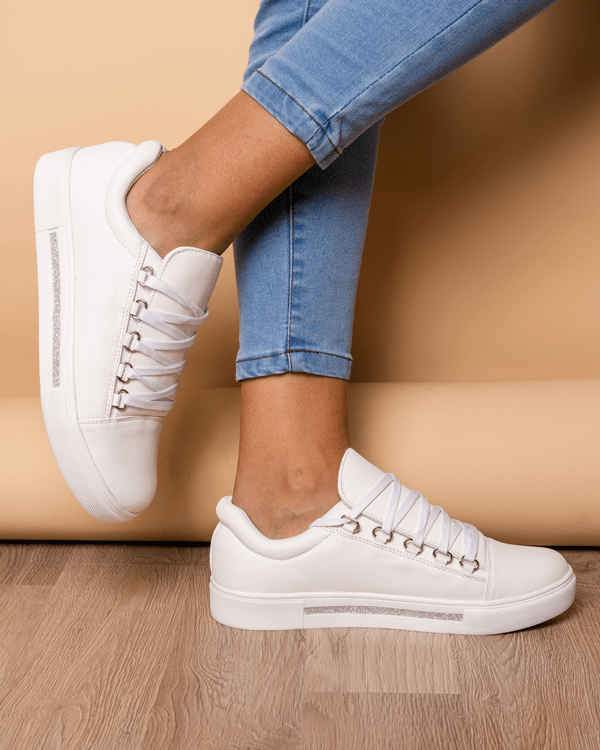 Zapatilla Leticia - Blanco con Plateado - Tienda Nébula